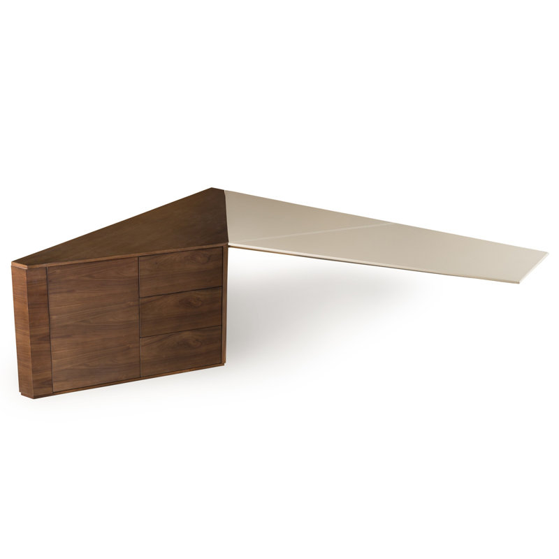 Bureau Cid Pola avec armoire, bois brun, similicuir beige, 88 pouces