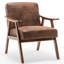 Fauteuil d'appoint brun avec structure en bois et revêtement en microfibre, style moderne chic du milieu du siècle, couleur unie douce