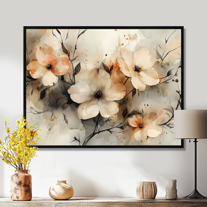Jabir - Floral Wall Art, H 30 po x l 40 po, Picture Framed, Noir