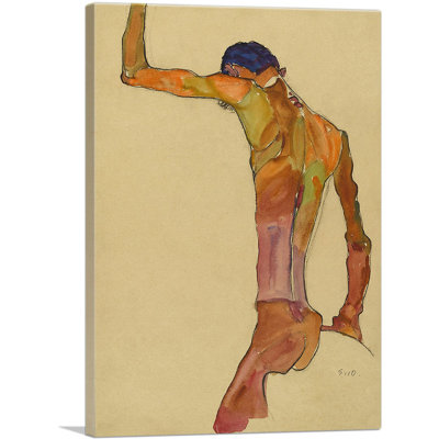 Standing Male Nude With Arm Raised, Back View 1910 by Egon Schiele - Wrapped Canvas Painting