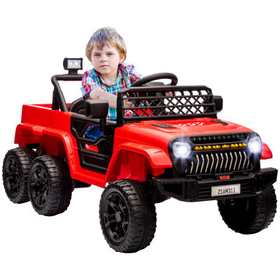 Qaba Kids Electric Car with Remote Control, Spring Suspension System, Back Trailer, Red