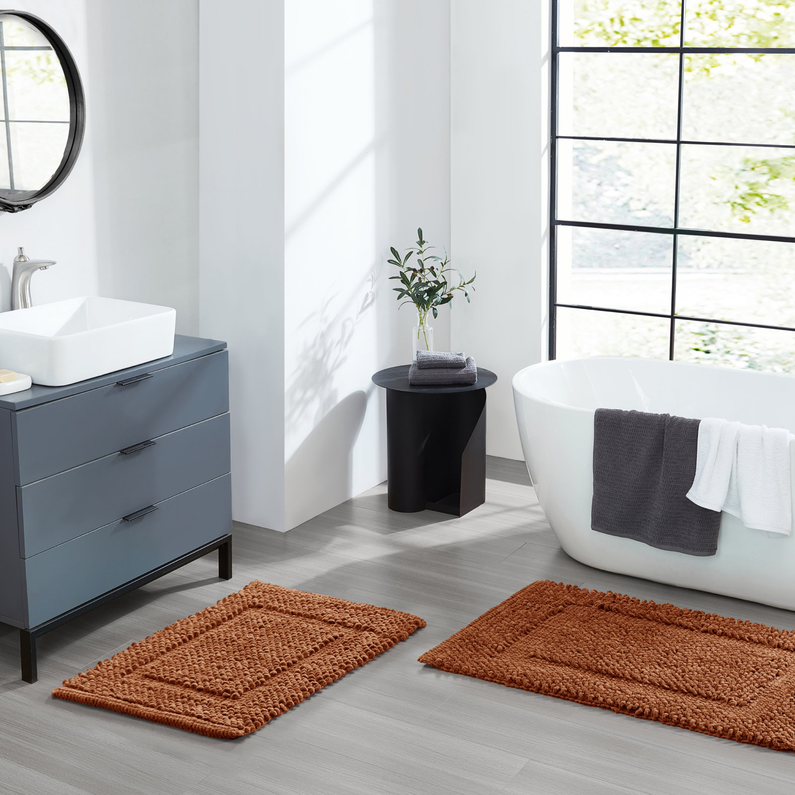 Payten Classic Cotton Bath Mat, Rust, Set of 2 - 17" W x 24"L / 20"W x 32"L