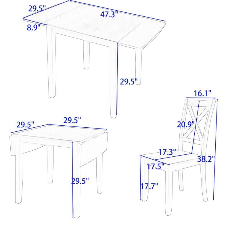 Ensemble de salle à manger extensible 3 pièces Rainar, 2 chaises pour petits espaces Rainar, Brun