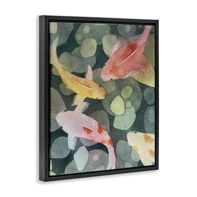 Cadre flottant aquarelle Koi, vue par Stephanie Fielden, H 31 po x l 25 po, Cadre flottant noir de jais
