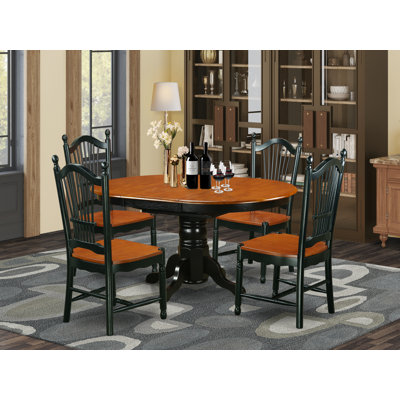 5 Piece Dining Room Furniture Set Includes an Oval Kitchen Table with Butterfly Leaf and 4 Dining Chairs, Black & Cherry