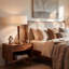 Pasadena Table Lamp, Drum White Linen Shade, Dark Walnut, Weathered Brass