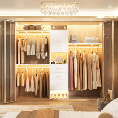 Bedrije 20"-96" Wooden Closet System with Doors and Drawers