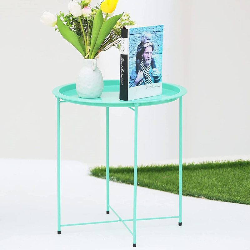Ensemble de 2 tables d'appoint rondes pliantes en métal pour l'extérieur - petites tables de bout pour l'intérieur et l'extérieur