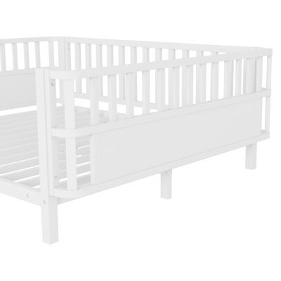 Grand lit sur pied avec rails hauts pour enfants, cadre de lit plateforme en bois de style transitionnel avec lit Montessori convertible avec garde-corps amovibles, assemblage facile et multifonctionnel