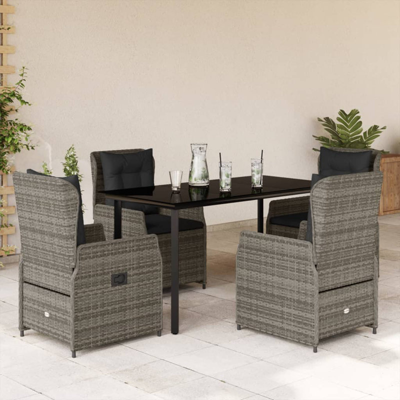Garden Dining Set Grey PE Rattan 5 Piece Set, 29.1" H x 27.6" W x 55.1" D