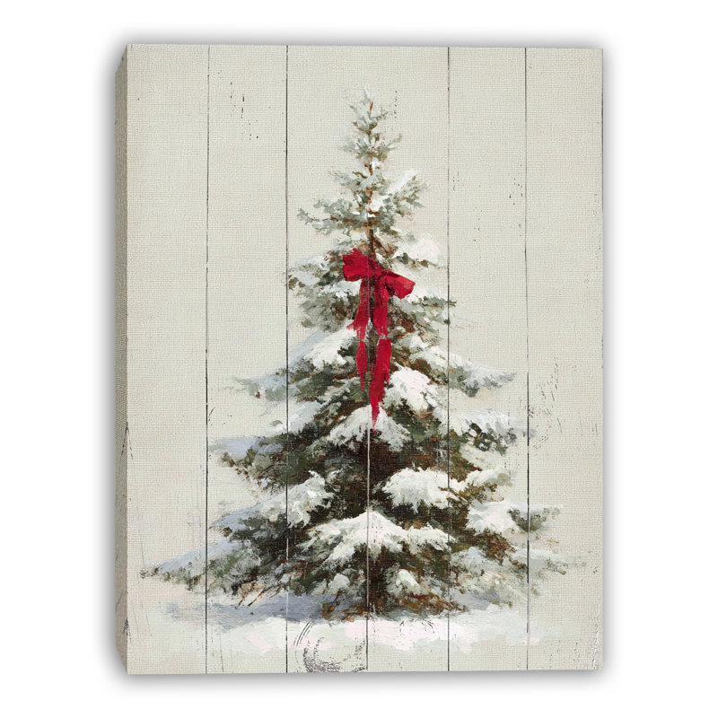 «Snowy Farmhouse Christmas Tree», art mural sur toile tendue, 24 po x 36 po