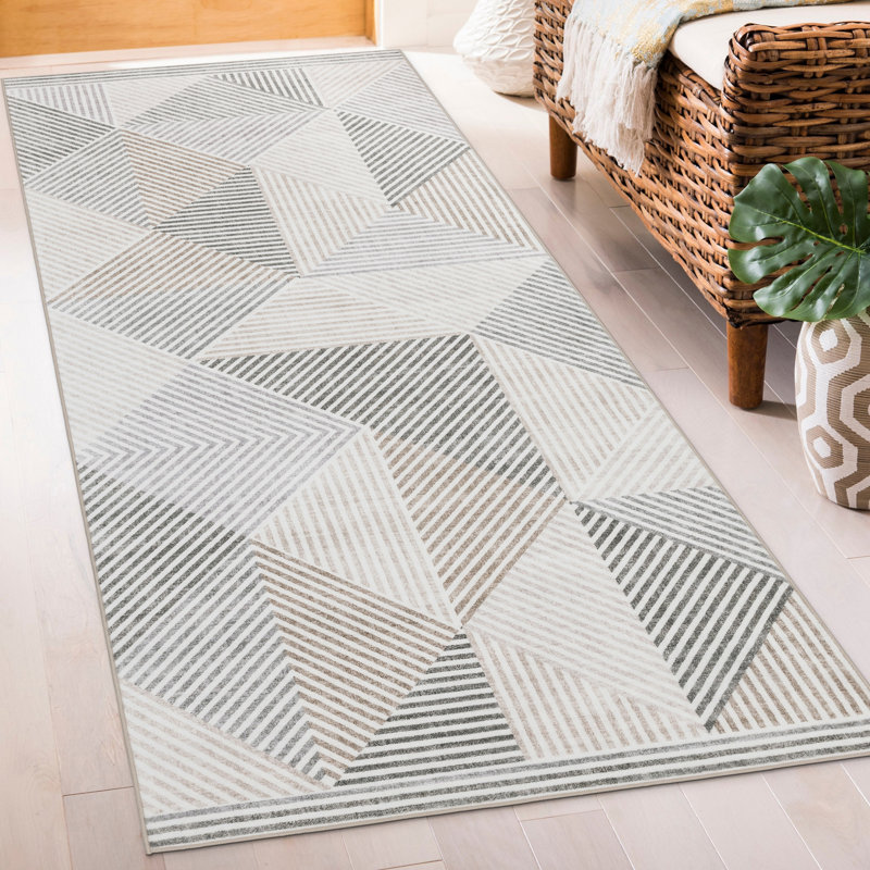 Jahree Miles Modern Geometric Machine Washable Area Rug, Runner 2'6" x 6', Beige