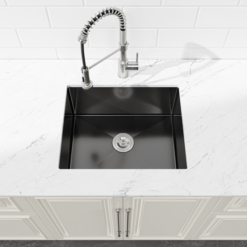 Évier de cuisine encastrable 23 po T304, Noir satiné