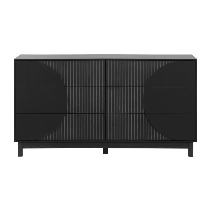 6 Drawer Fluted Dresser 60" Wide - Solid Wood Leg TV Stand, 6 Deep Drawer Storage Cabinet for Bedroom, Living Room & Entryway
