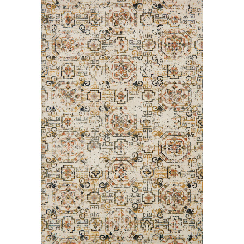 Tapis ivoire / taupe à motif géométrique Magdy, Rectangle 5 pi x 7 pi 6 po