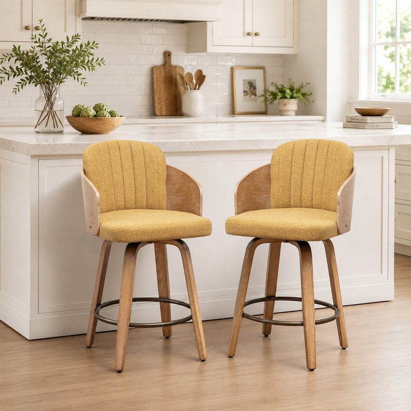Tabourets de bar pivotants en velours Ljubka, Jaune, Tabouret de bar (siège d'une hauteur de 30,12 po)
