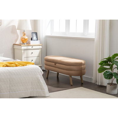 036-Banc de rangement en velours pour chambre avec pieds en bois