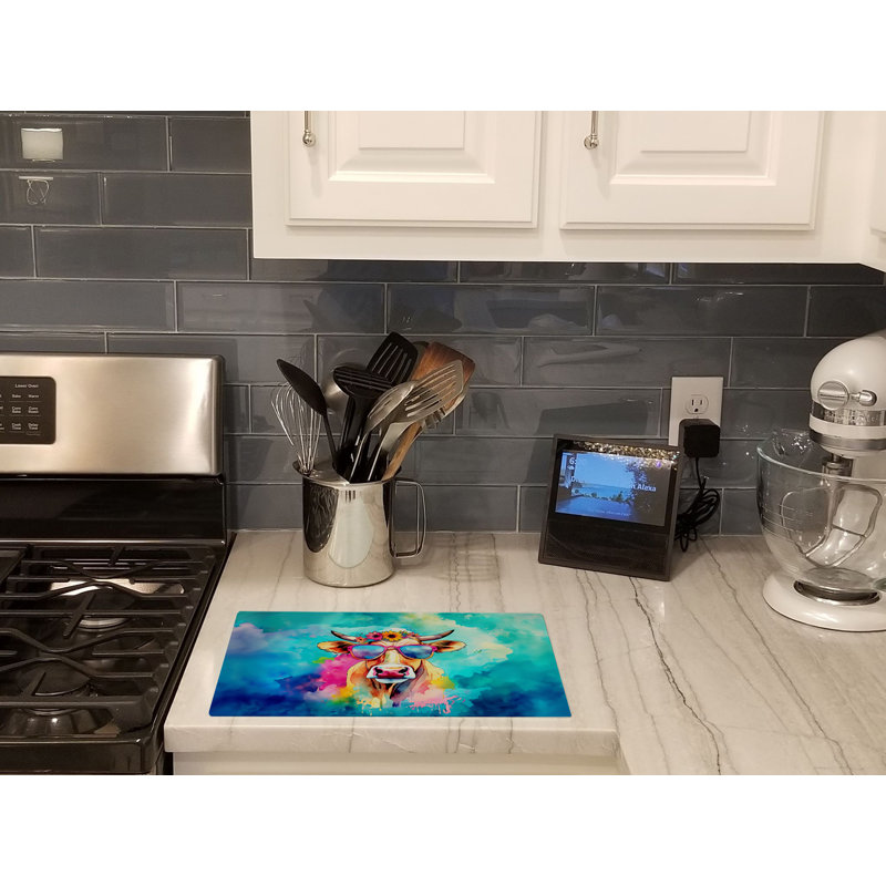 Hippie Animal Malvi Cow Glass Cutting Board