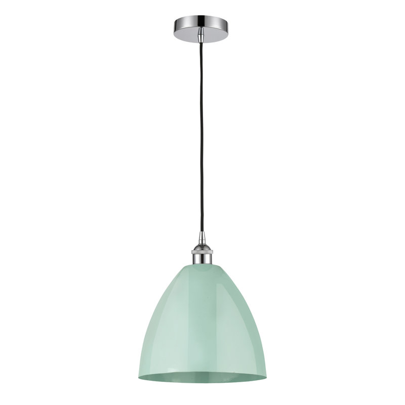 1 - Light Single Drop Pendant Pendant, Polished Chrome, Seafoam, 14.75" H x 12" W x 12" D