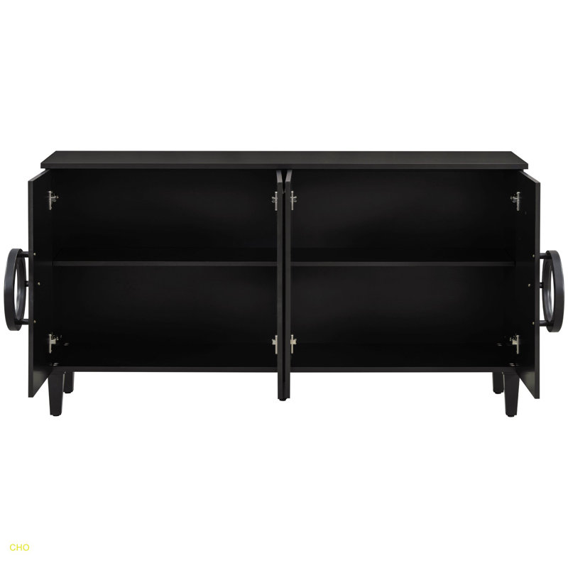 Buffet moderne noir à quatre portes - Design français pour le salon spacieux, l'entrée et le rangement d'étude dans l'élégance et les espaces