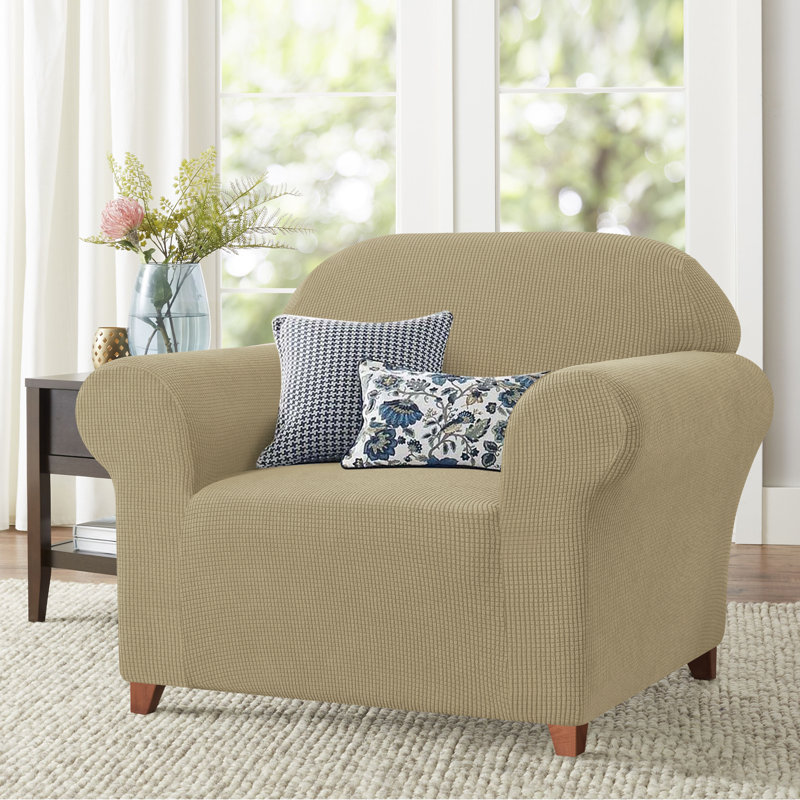 Housse de canapé 1 pièce en jacquard extensible, housses de canapé en polyester et spandex, housse de protection pour meubles de salon universelle pour animaux de compagnie lavables à la machine, housses de canapé antidérapantes pour 1 canapé (fauteuil, sable)