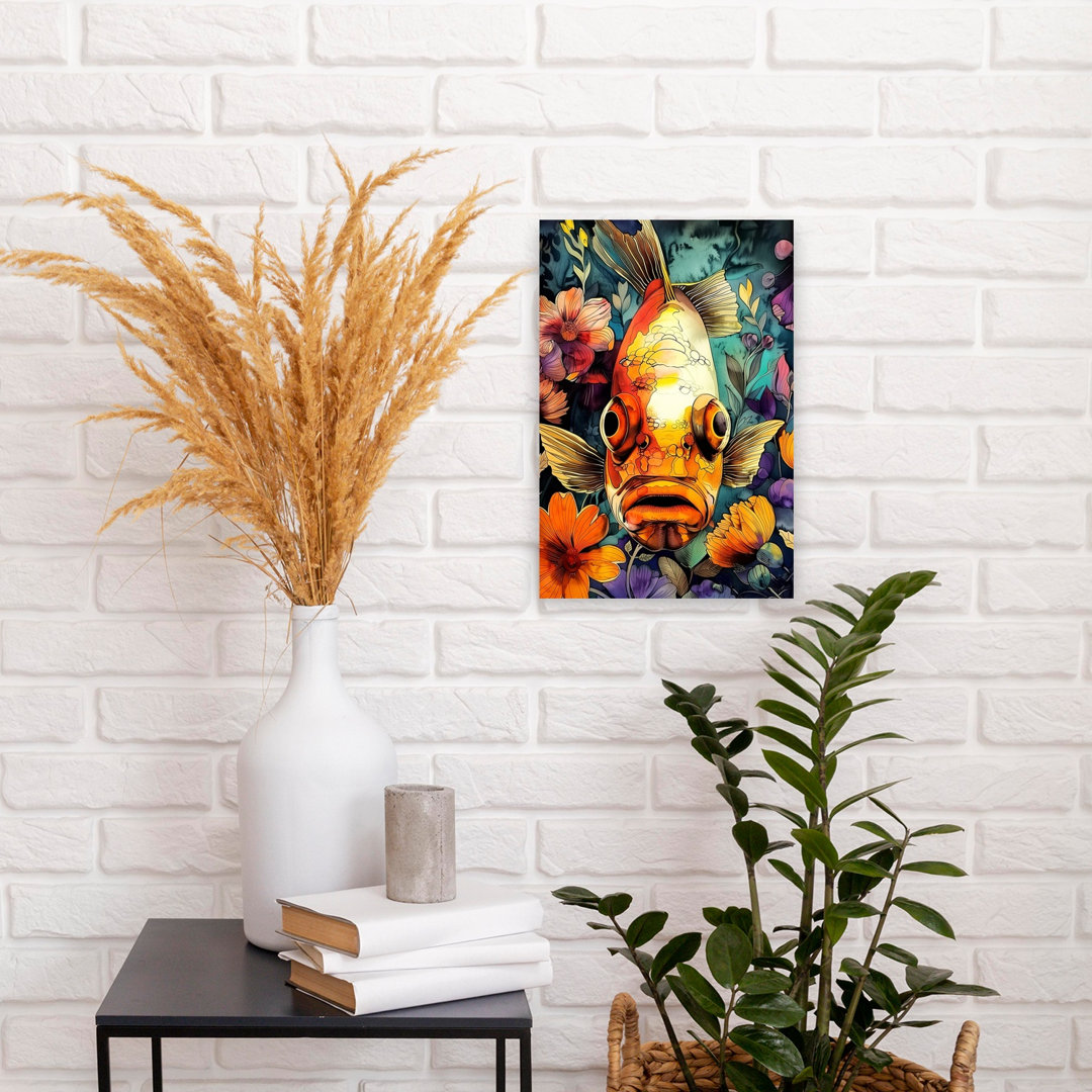 Vibrant Floral Koi Contemporary Fish Flower Wall Art Print