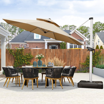 Parasol d'extérieur en porte-à-faux double à double toit avec base Ronud