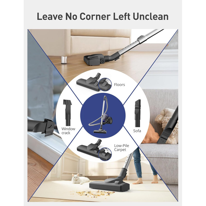 Canister Vacuum Cleaner, 1000w Bagless Vacuum Cleaner, Anti-allergen Hepa Filter, 2.5qt Dust Cup, 2-in-1 Crevice Tool, Low Noise, Corded Vacuum For Hard Floors, Carpets, Pet Hair