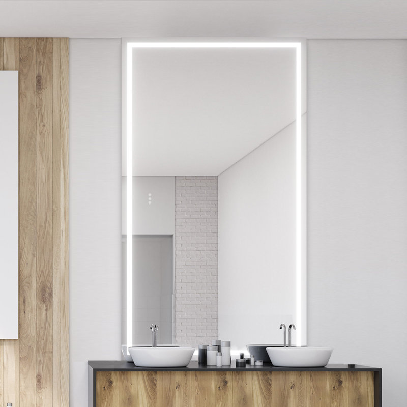 AMANI Rectangular Modern High Lumen Lighted LED Anti-Fog Dimmable Wall Mounted Bathroom Vanity Mirror, 88" x 48"