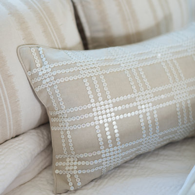 Geometric Natural Tan Sequined Cotton Decor Throw Pillow Cover And Insert Set
