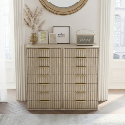 Classeur à 7 tiroirs en bois avec façades de tiroir cannelées, armoire de bureau verticale