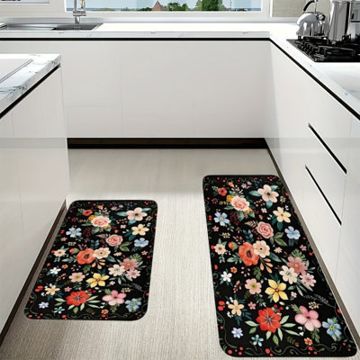 Tapis de cuisine floraux multicolores, 2 tapis fantaisistes pour la cuisine et la salle à manger