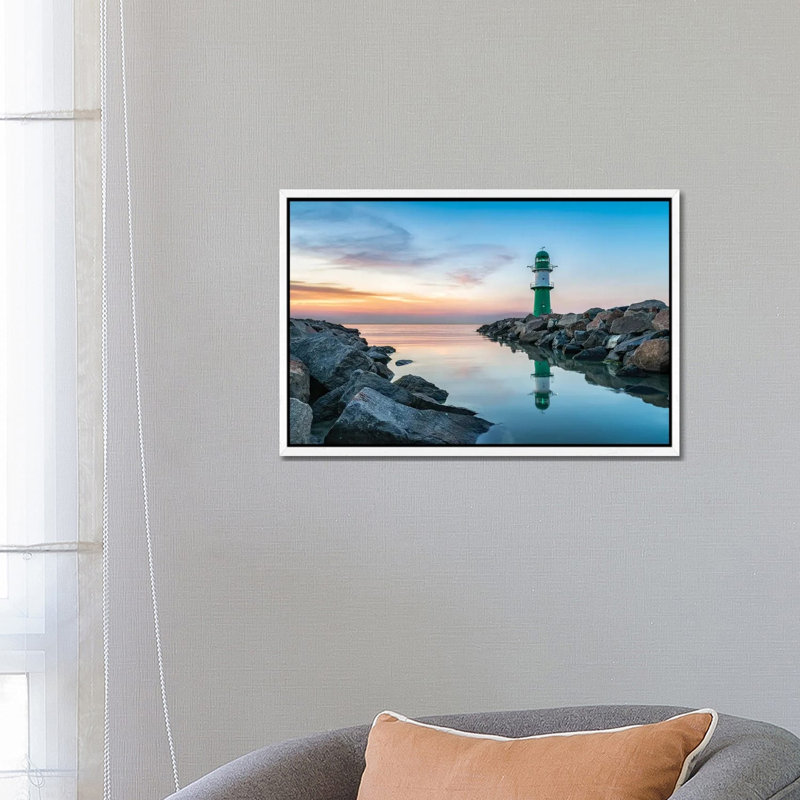 Lighthouse Westmole At Sunset, Warnemünde, Mecklenburg-Vorpommern, Germany by Jan Becke - Gallery-Wrapped Canvas Giclée on Canvas