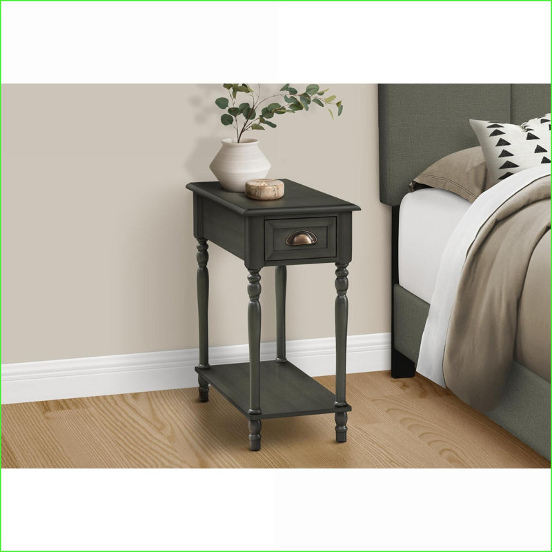 Table basse en placage vert peu encombrante - Table d'appoint à 2 niveaux avec tiroir de rangement pour petits espaces