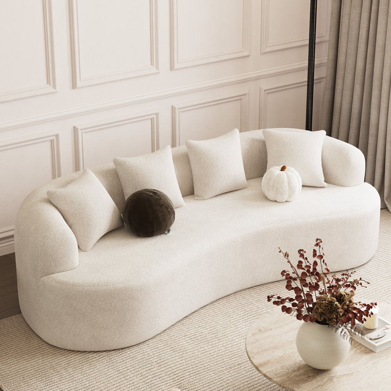 Canapé incurvé moderne pour salon en chenille, Blanc beige