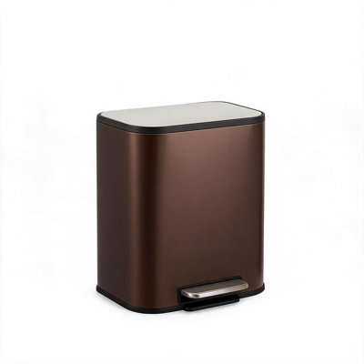 5.3 Gallon Kitchen Trash Can with Soft Close Lid, Stainless Steel Step-On Garbage Bin with Removable Inner Bucket, Brown, 14.37 x 11.54 x 16.73 Inch