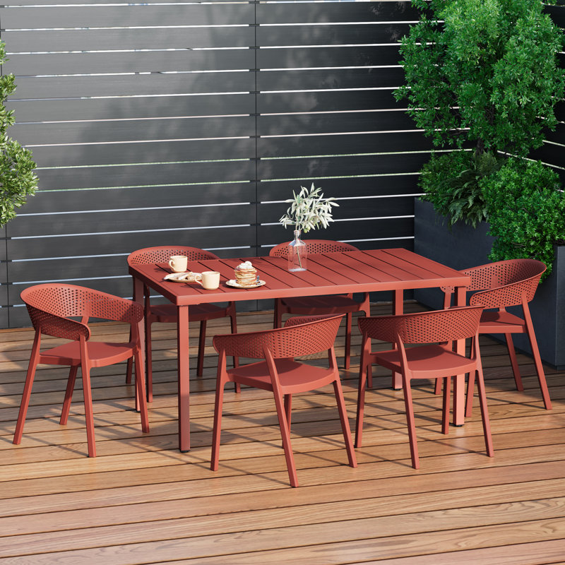 6-Person Outdoor Rectangular Dining Set, Red