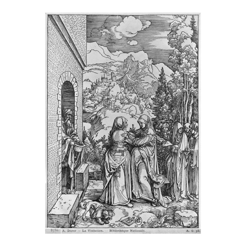 «The Visitation» de la série «Life of the Virgin» par Albrecht Dürer - Estampe numérique, H 20 po x l 16 po