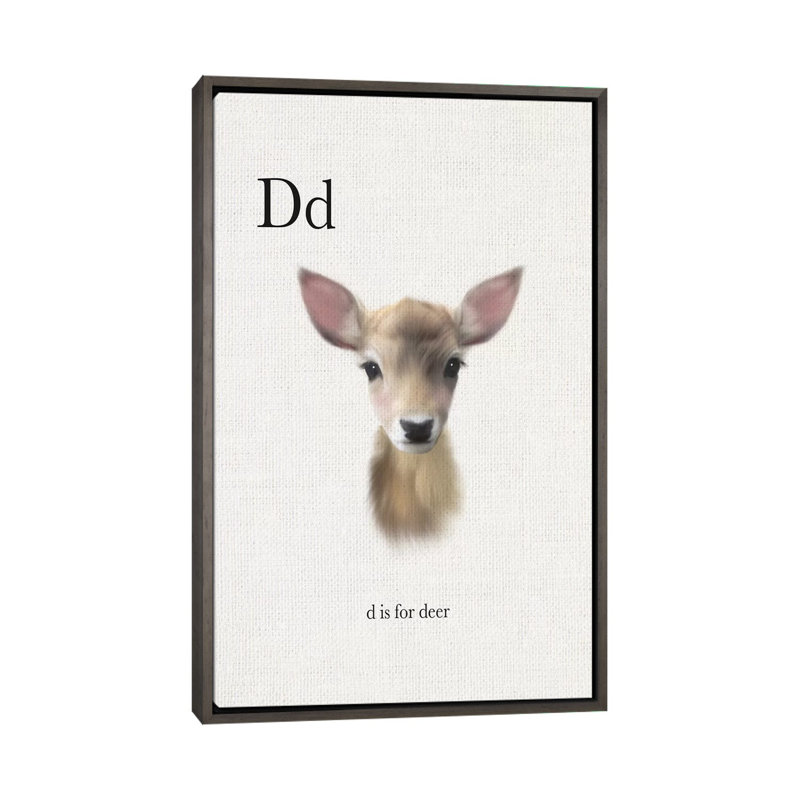 Décoration murale pour enfants «D Is For Deer», H 60 po x l 40po x P 1,5 po, Toile avec cadre gris foncé rustique