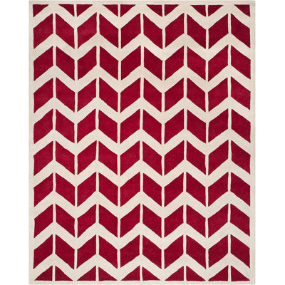 Square Chevron Hand Tufted Wool Indoor / Outdoor Use Area Rug in Red/Ivory -  George Oliver, 4B2D3259BD5146BDB9284BC41149C466