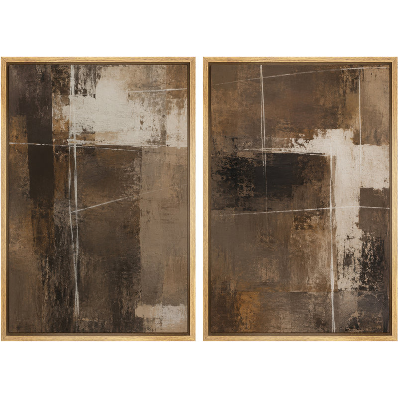 «Brown Neutral Modern Abstract», reproduction d'art sur toile encadrée pour chambre principale, 2 pièces, Naturel