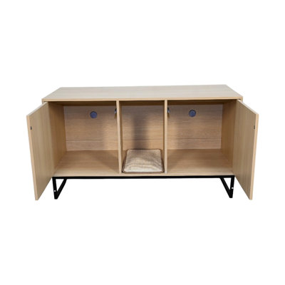 Maison pour chat avec tapis à griffer, 76,4 lb, 47,64 po x 21,3 po 26,47 po, et tendance, brun, panneau de particules + maison brune, style moderne pour les salons,
