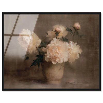Art rétro en verre acrylique encadré rétro pivoines II par Art Remedy, cadre noir, 45 x 36