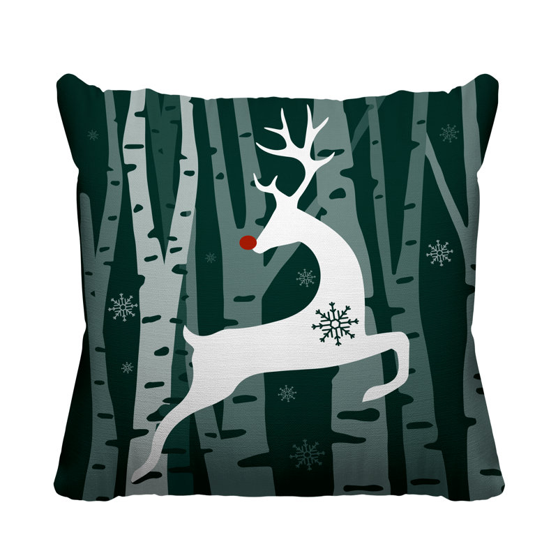 Coussin décoratif intérieur / extérieur Reindeer, 19 po x 19 po, Vert, Carré