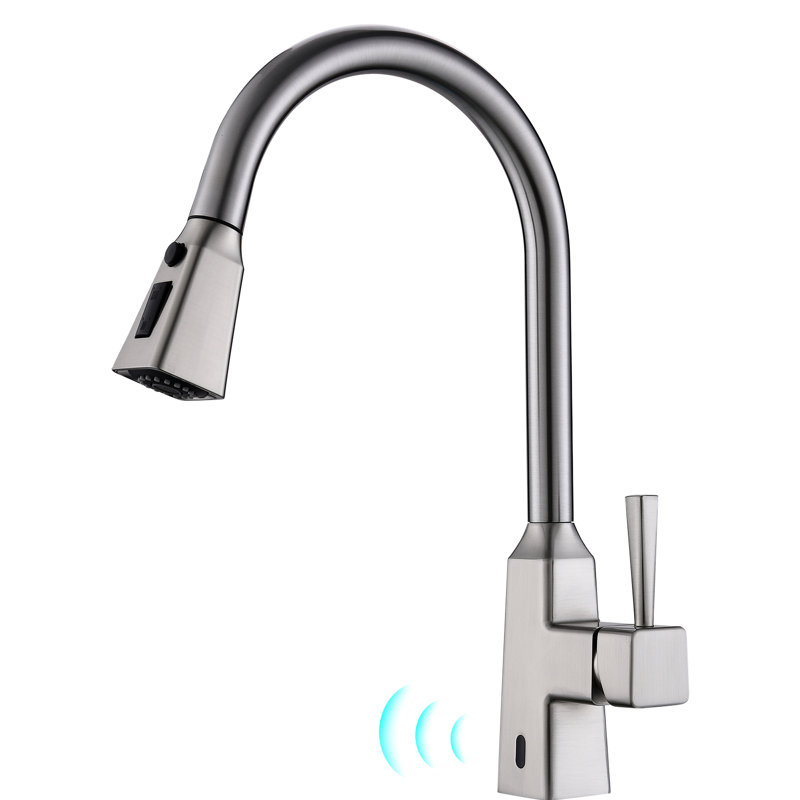 Robinet de cuisine à capteur de mouvement - Automatique, sans contact, mains pratiques, nickel brossé, rembourré de céramique, corps en laiton pour robinet, fabriqué