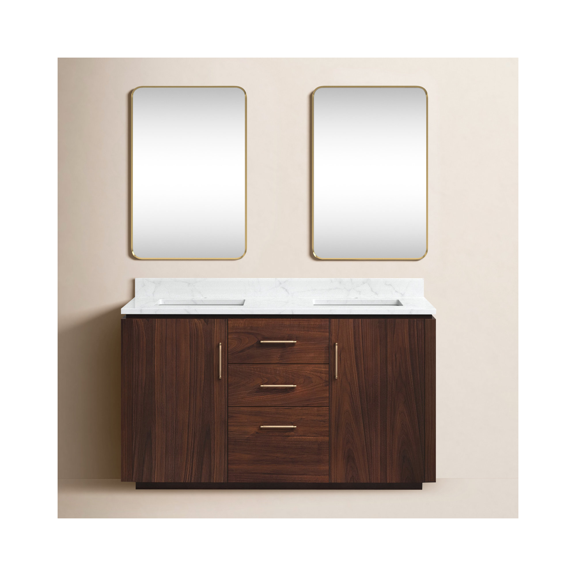 Cloverfield 60'' Double Bathroom Vanity, Gold, Natural Walnut