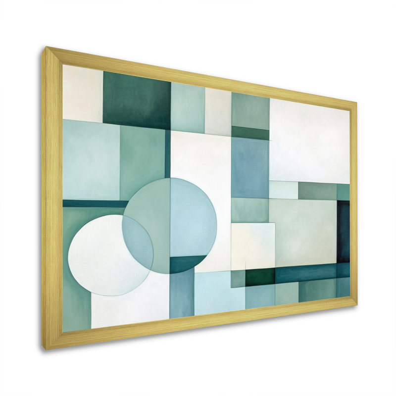 «Green Blue Abstract Geometric Fusion I - Abstract Shapes», art mural sur toile, H 16 po x l 32 po x P 1 po