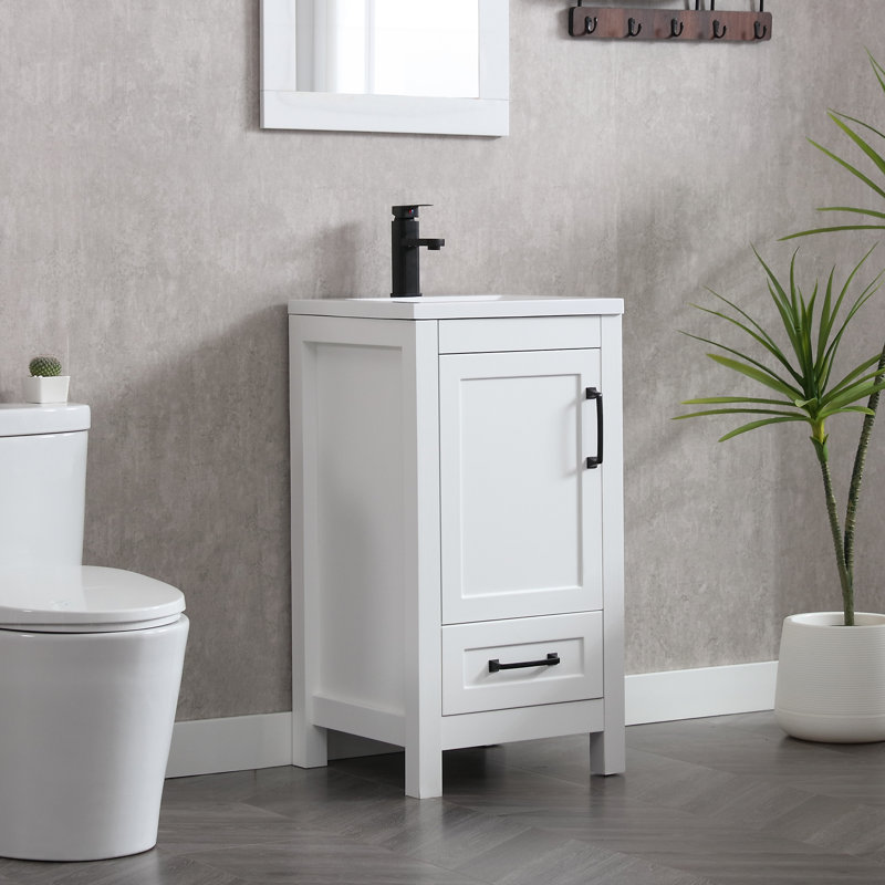 18'' Narrow Depth Free Standing Single Bathroom Vanity with Ceramic Top, White