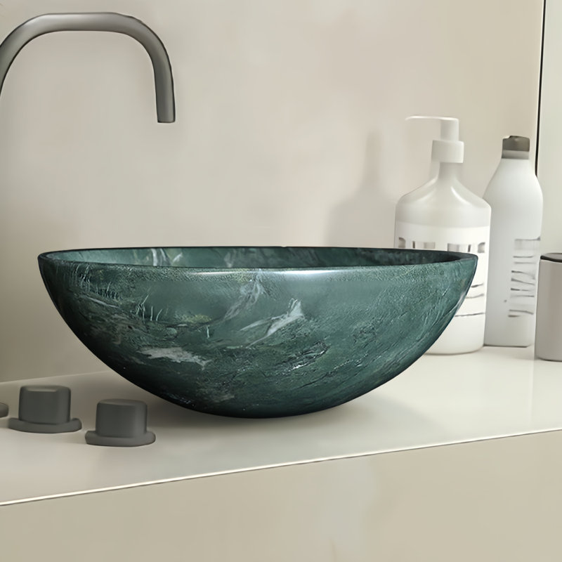 Polished Natural Marble Circular Bathroom Vessel Sink with Smooth Surface for Countertop Installation, Crafted from Solid Stone for Lasting Elegance and Daily Use
