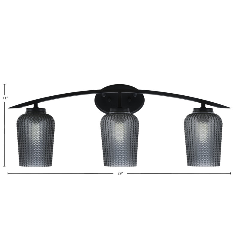 Kurve 3 Light Bath Bar With 5" Textured Glass, Smoke, Matte Black